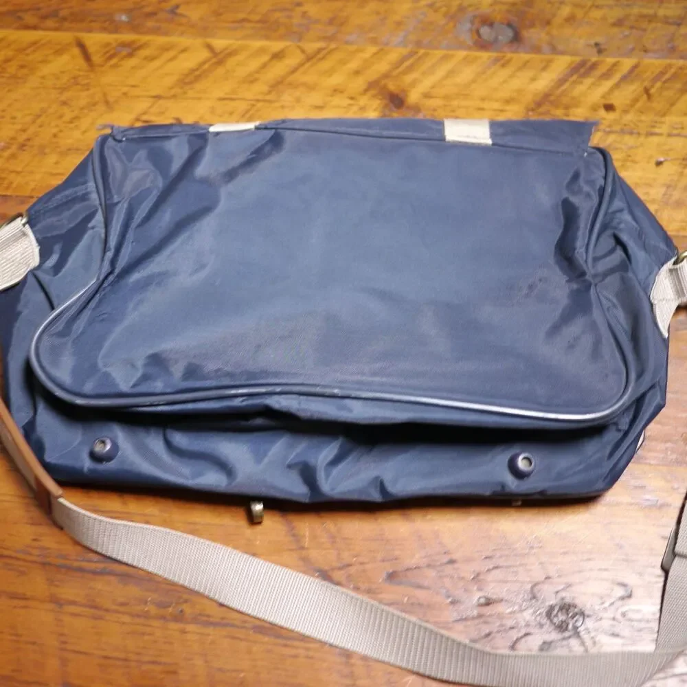 Vtg 90s JORDACHE Blue Nylon Shoulder Brass Hooks Duffle Travel Carry On Bag